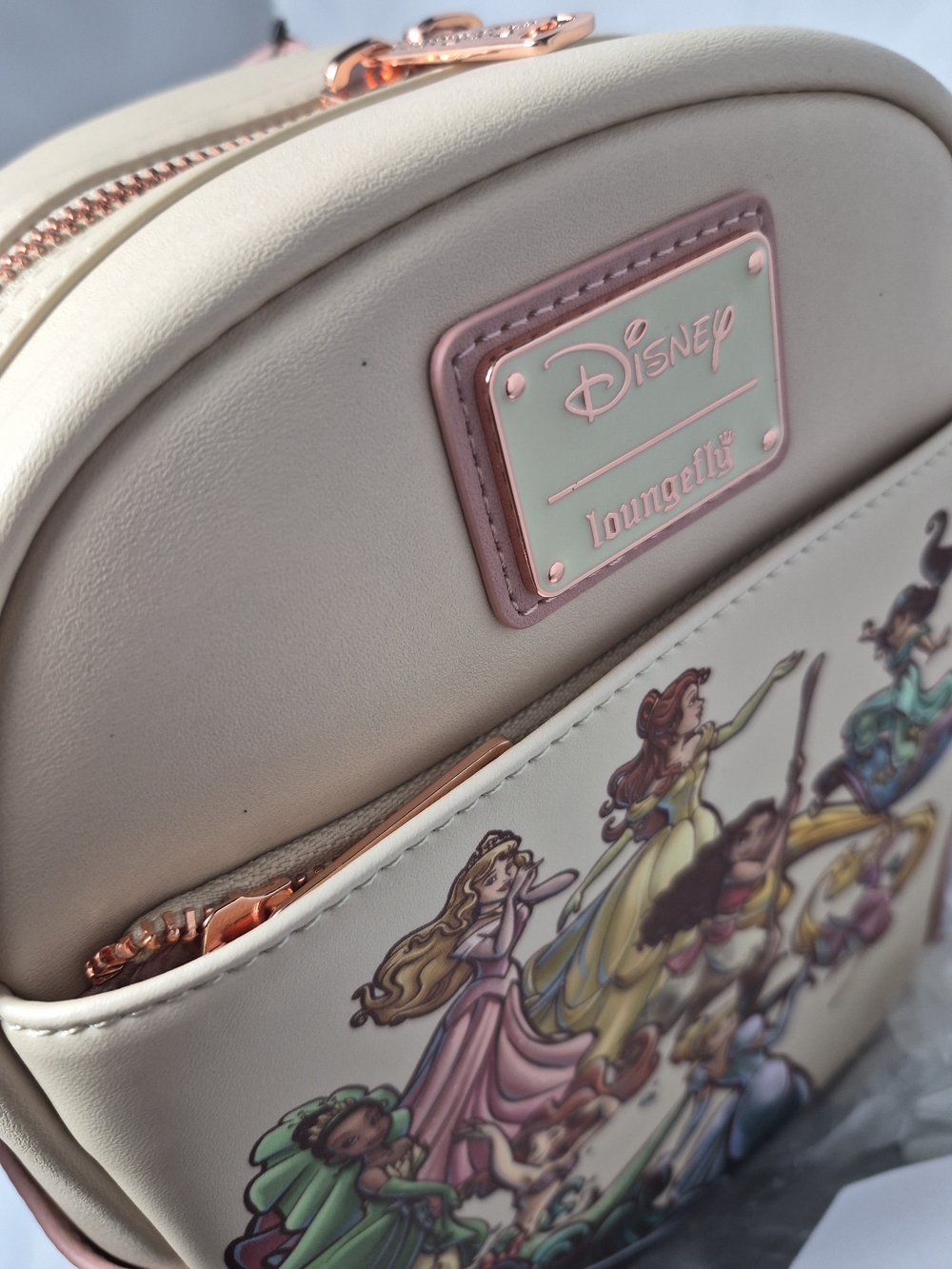 Disney Loungefly Cream & Pink  Princesses ARIEL CINDERELLA TIANA  Mini Backpack - Picture 7 of 9
